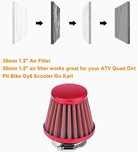 Filtro de aire de 38 mm, filtro de admisión de aire para motocicleta, juego de filtro de aire universal con Offroad ATV Quad Dirt Pit Bike Gold (rojo)