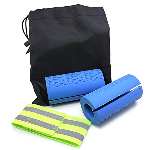 FineGood Grips de barra de grasa de 2 piezas con brazalete reflectante, mangos de mancuerna con barra gruesa de goma para entrenamiento de levantamiento de pesas y crecimiento muscular - Azul