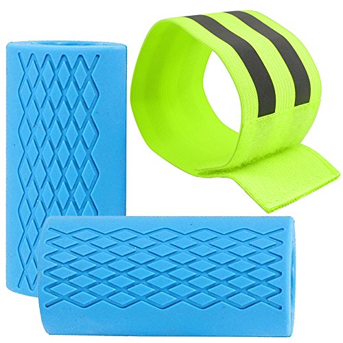 FineGood Grips de barra de grasa de 2 piezas con brazalete reflectante, mangos de mancuerna con barra gruesa de goma para entrenamiento de levantamiento de pesas y crecimiento muscular - Azul