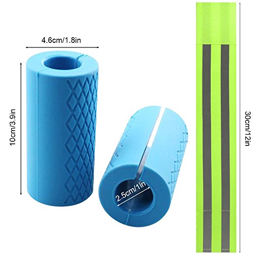 FineGood Grips de barra de grasa de 2 piezas con brazalete reflectante, mangos de mancuerna con barra gruesa de goma para entrenamiento de levantamiento de pesas y crecimiento muscular - Azul