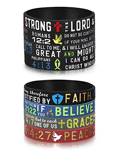 Finrezio 8 Piezas Pulsera de Silicona para Hombres Mujeres Cristiana joyería Religiosa