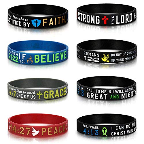 Finrezio 8 Piezas Pulsera de Silicona para Hombres Mujeres Cristiana joyería Religiosa