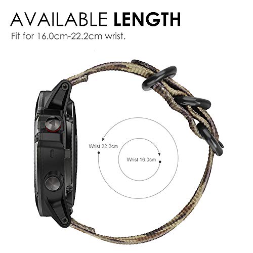 Fintie Correa Compatible con Garmin Fenix 6X/Fenix 3/Fenix 3 HR/Fenix 5X - 26mm Pulsera de Repuesto de Nylon Tejido Banda con Hebilla de Metal, Verde Camuflaje