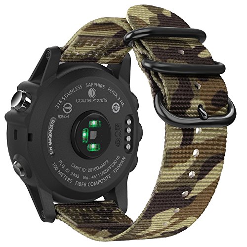 Fintie Correa Compatible con Garmin Fenix 6X/Fenix 3/Fenix 3 HR/Fenix 5X - 26mm Pulsera de Repuesto de Nylon Tejido Banda con Hebilla de Metal, Verde Camuflaje