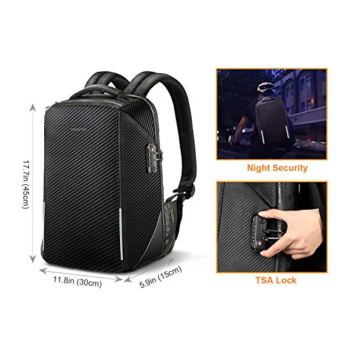 Fintie Mochila de Antirrobo para Portátil, Tigernu Resistente al Agua con Bloqueo RFID TSA, Puerto USB para Viajes Escuela de Negocios para Hombres Mujeres Se Adapta a Portátil de hasta 15,6", Negro