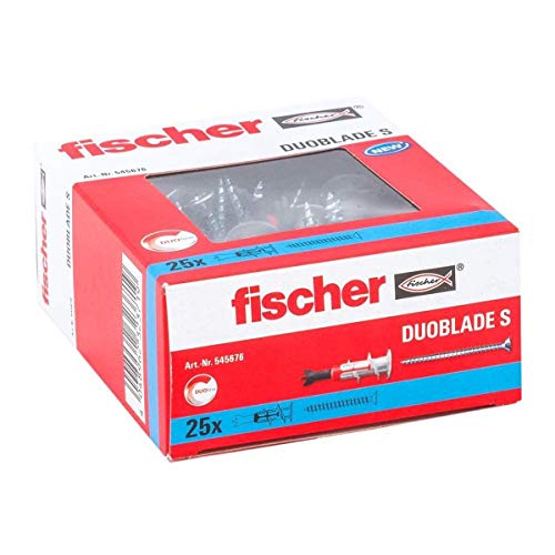 Fischer Duoblade S 545676 - Tacos de yeso autoperforante, incluye tornillos, tacos para placas de yeso, tacos para placas ligeras, tacos para paneles de yeso, 25 unidades, Rojo