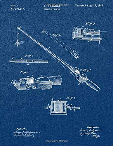 Fishing Rod Notebook: Fishing Rod Components & Construction Blueprint Journal Diary, 120 Dot Grid Pages, 8.5x11 Inches, Blue Sandstone Cover