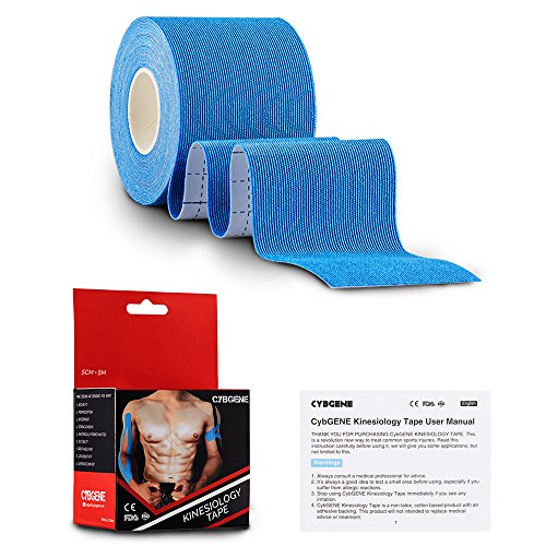 Fisioterapia Kinesiotape, Vendaje Neuromuscular, Cinta Kinesiologíca para Rodilla, Hombro Y Tobillo, Fitness, Kinesiology tape Resistente al Agua, Incluye Guía con Instrucciones (5cm x 5m, Azul)