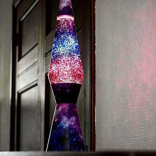 Fisura LT0760 Lámpara de Lava Original y Pequeña de Metal con Líquido Transparente Magma Azul con un Diseño de Efecto Galaxia Multicolor de Colores Púrpura Morado, 40 cm de alto