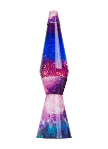 Fisura LT0760 Lámpara de Lava Original y Pequeña de Metal con Líquido Transparente Magma Azul con un Diseño de Efecto Galaxia Multicolor de Colores Púrpura Morado, 40 cm de alto