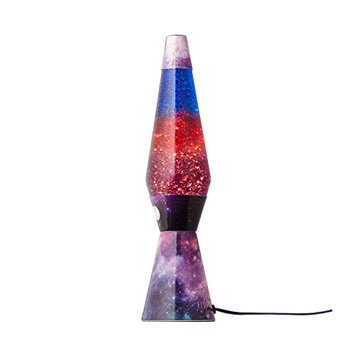 Fisura LT0760 Lámpara de Lava Original y Pequeña de Metal con Líquido Transparente Magma Azul con un Diseño de Efecto Galaxia Multicolor de Colores Púrpura Morado, 40 cm de alto