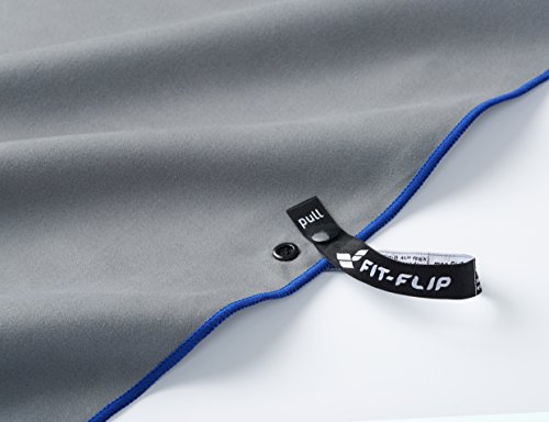 Fit-Flip Toalla Microfibra – en Todos los tamaños / 18 Colores – compacta, Ultraligera y de Secado rápido – Toalla Gym, Toalla Viaje y Toalla Piscina (70x140cm Gris - Borde Azul Oscuro)
