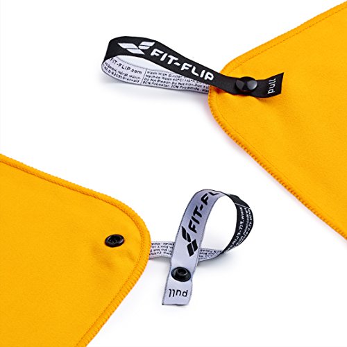 Fit-Flip Toallas de Microfibra – 15 Colores, 6 tamaños – compacta y de Secado rápido – Microfibra Toalla – Toalla de Viaje y Toalla Microfibra Gimnasio (30x50cm - sin Bolsa, Amarillo)