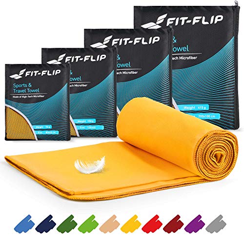 Fit-Flip Toallas de Microfibra – 15 Colores, 6 tamaños – compacta y de Secado rápido – Microfibra Toalla – Toalla de Viaje y Toalla Microfibra Gimnasio (30x50cm - sin Bolsa, Amarillo)