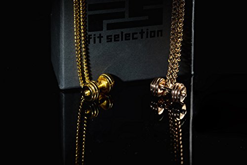 Fit Selection Collar de mancuerna bañado en Oro de 24 K con Colgante de mancuerna para Fitness, Crossfit