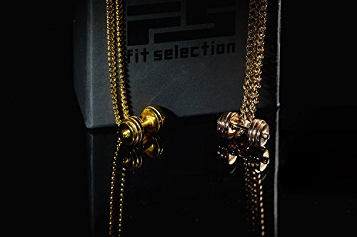 Fit Selection Collar de mancuerna bañado en Oro de 24 K con Colgante de mancuerna para Fitness, Crossfit