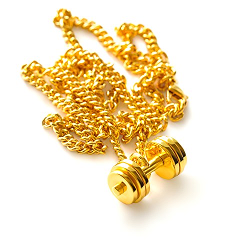 Fit Selection Collar de mancuerna bañado en Oro de 24 K con Colgante de mancuerna para Fitness, Crossfit