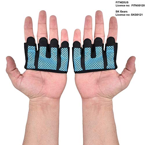 FITAXIS Calleras para Crossfit, Freeletics, Calisthenics y Gimnasia - Protección para Tus Manos - Guantes Gimnasio | Hombres Y Mujeres (Black/Blue, M)