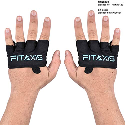 FITAXIS Calleras para Crossfit, Freeletics, Calisthenics y Gimnasia - Protección para Tus Manos - Guantes Gimnasio | Hombres Y Mujeres (Black/Blue, M)