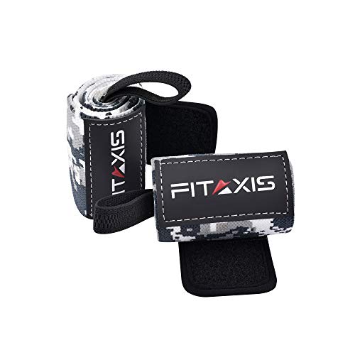 FITAXIS Muñequeras | Wrist Wraps/Bands for Gimnasio Fitness Crossfit Weightlifting para Hombres y Mujeres - Vendido en par (Digital Camo Gray, 12")