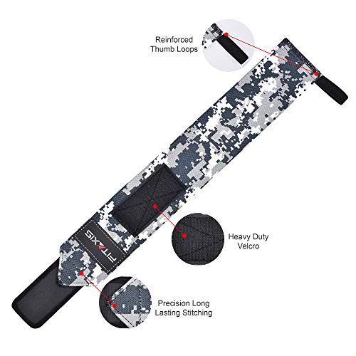 FITAXIS Muñequeras | Wrist Wraps/Bands for Gimnasio Fitness Crossfit Weightlifting para Hombres y Mujeres - Vendido en par (Digital Camo Gray, 12")