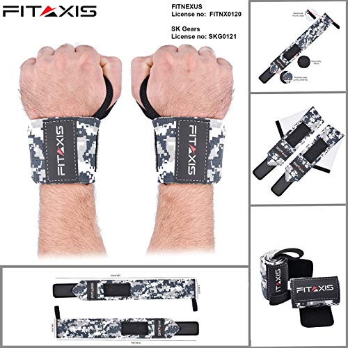 FITAXIS Muñequeras | Wrist Wraps/Bands for Gimnasio Fitness Crossfit Weightlifting para Hombres y Mujeres - Vendido en par (Digital Camo Gray, 12")