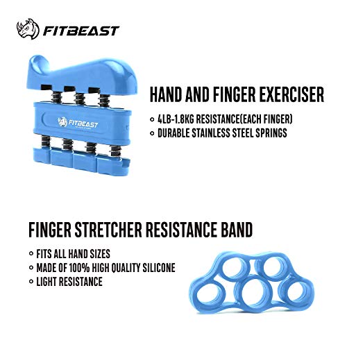 FitBeast Kit de Entrenamiento para Ejercitar el Agarre – Paquete de 5 Piezas, Pinzas para Manos Ajustables, Ejercicio para Dedos, para Estirar los Dedos, Anillo para Entrenar y Pelota Anti Estrés