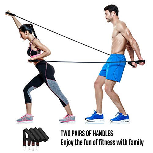 FitBeast Set de Bandas de Resistencia, Bandas elásticas para Entrenar con Soporte de 100lbs, Kit de Bandas para Entrenar con 5 Tubos, 4 Manijas de Hule, Correas para Tobillos, Anclaje para Puerta