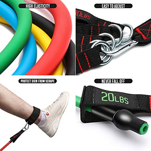 FitBeast Set de Bandas de Resistencia, Bandas elásticas para Entrenar con Soporte de 100lbs, Kit de Bandas para Entrenar con 5 Tubos, 4 Manijas de Hule, Correas para Tobillos, Anclaje para Puerta