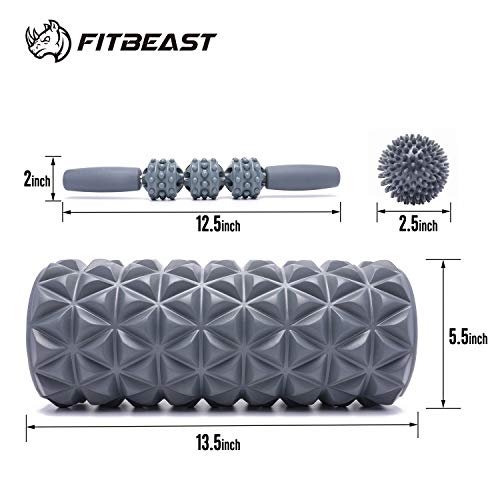 FitBeast Set de Rodillo de Hule 2 en 1 Dar Masajes Profundos, Barra y Pelota para Dar masajes en Puntos de Dolor, Relajan Músculos Rígidos y Adoloridos, Relajación Profunda, Rehabilitación