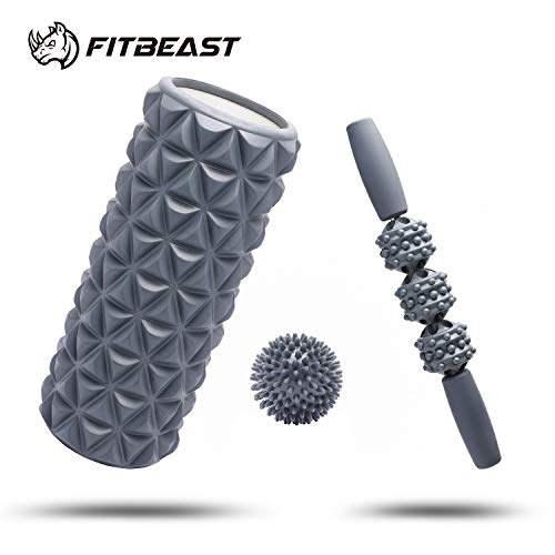 FitBeast Set de Rodillo de Hule 2 en 1 Dar Masajes Profundos, Barra y Pelota para Dar masajes en Puntos de Dolor, Relajan Músculos Rígidos y Adoloridos, Relajación Profunda, Rehabilitación