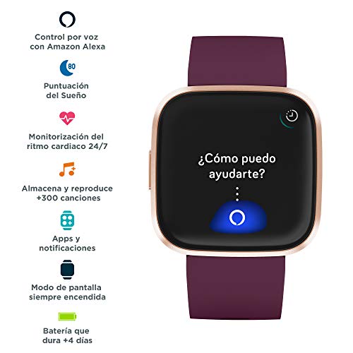 Fitbit Versa 2 - Smartwatch de salud y forma física, Burdeos, con Alexa integrada