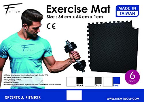 Fitem - Baldosas de Espuma EVA Premium & Ambiental, Alfombra puzle, protección de Suelo, Deporte, Piscina, Crossfit, musculación - Gym, jardín, Interior - Exterior, 60 x 60 x 1 cm, Noir-12pc