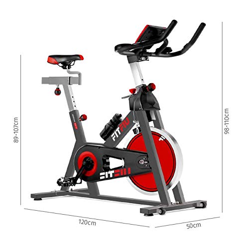 FITFIU BESP-22 - Bicicleta Indoor Spinning ergonómica con disco inercia 24kg y resistencia regulable, Bici Entrenamiento Fitness con sillín ajustable, Pulsómetro y pantalla LCD