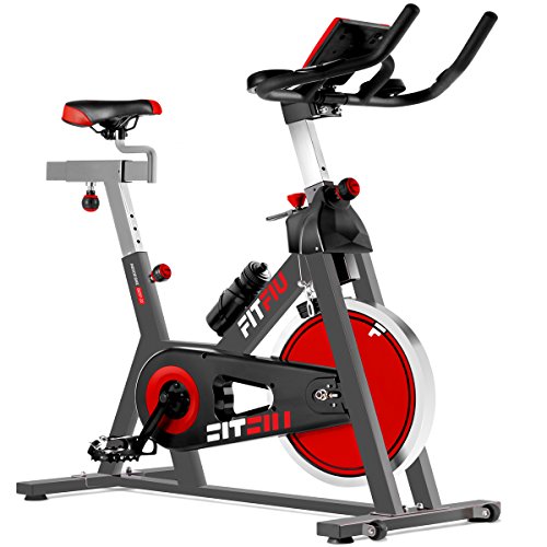 FITFIU BESP-22 - Bicicleta Indoor Spinning ergonómica con disco inercia 24kg y resistencia regulable, Bici Entrenamiento Fitness con sillín ajustable, Pulsómetro y pantalla LCD