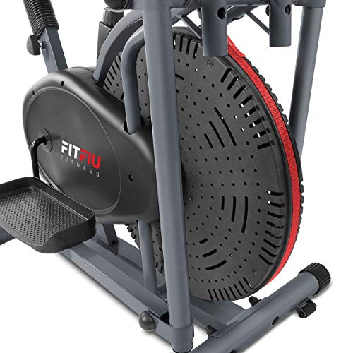 FITFIU Fitness BELI-120 - Bicicleta Elíptica con sillín regulable, multifunción Elíptica y Estática magnética, pantalla LCD, Pulsómetro y disco de inercia de 5kg ideal Entrenamiento Fitness