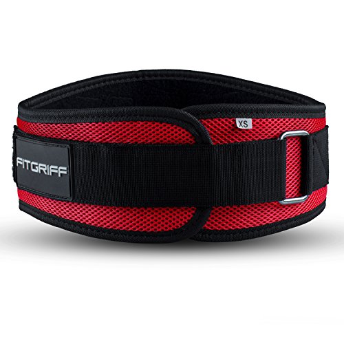 Fitgriff® Cinturón Gym V1 - Cinturon Gimnasio, Musculación, Halterofilia, Crossfit, Levantamiento Pesas, Fitness - Mujeres y Hombres - Red Large