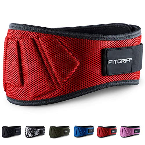 Fitgriff® Cinturón Gym V1 - Cinturon Gimnasio, Musculación, Halterofilia, Crossfit, Levantamiento Pesas, Fitness - Mujeres y Hombres - Red Large