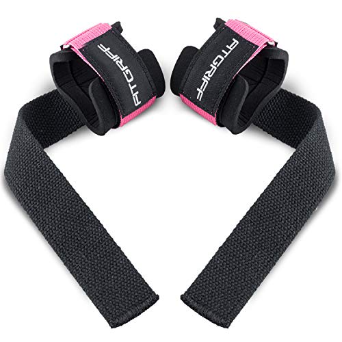 Fitgriff® Correas Levantamiento de Pesas con Almohadilla para la muñeca, Correa Profesionale Acolchadas, Agarraderas Gimnasio, Fitness y Crossfit - Mujeres y Hombres - Pink