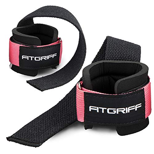 Fitgriff® Correas Levantamiento de Pesas con Almohadilla para la muñeca, Correa Profesionale Acolchadas, Agarraderas Gimnasio, Fitness y Crossfit - Mujeres y Hombres - Pink