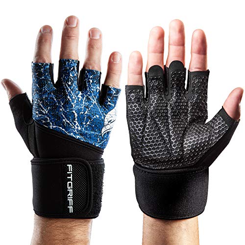 Fitgriff® Guantes de Gimnasio V2 para Hombre y Mujer - Antideslizante Guantes para Crossfit, Gym, Fitness, Entrenamiento y Pesas - Protección de la Palma (Blue, 7)