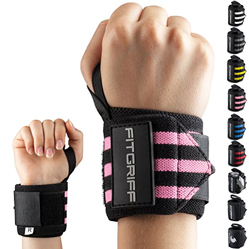 Fitgriff® Muñequeras Gym, Crossfit, Deportivas, Musculación, Gimnasio, Calistenia, Wrist Wraps - Mujeres y Hombres - Black/Pink