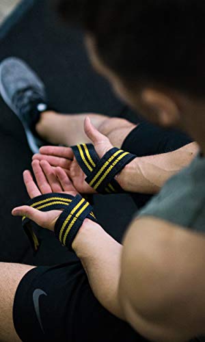 Fitgriff® Straps Powerlifting, Levantamiento de Pesas, Agarres para Gym, Agarraderas Gimnasio, Peso Muerto - Lifting Straps - Mujeres y Hombres - Black/Yellow