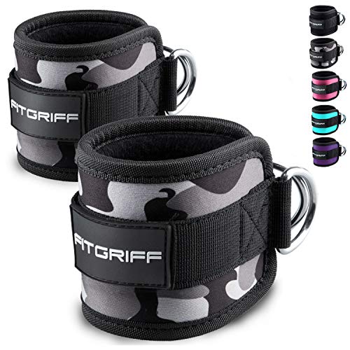 Fitgriff® Tobillera para Polea (Acolchado)- 2 Piezas Correas Tobillos Gym Cable Maquinas, Gimnasio, Fitness - Mujeres y Hombres - Camo