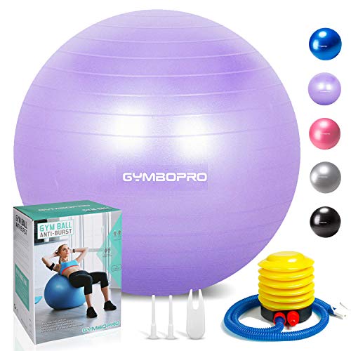 Fitness Pelota de Ejercicio - Bola Suiza con Bomba de Inflado ,Bola de yoga antirrebote y antideslizante ,Bola de equilibrio para gimnasio Pilates Gimnasio de yoga (65 cm,Púrpura)