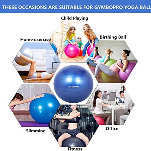 Fitness Pelota de Ejercicio - Bola Suiza con Bomba de Inflado ,Bola de yoga antirrebote y antideslizante ,Bola de equilibrio para gimnasio Pilates Gimnasio de yoga (65 cm,Púrpura)