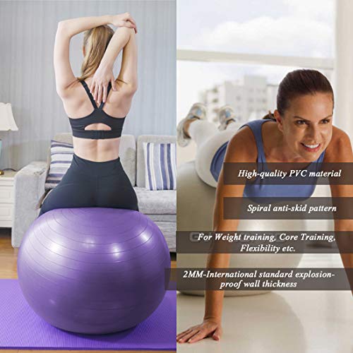 Fitness Pelota de Ejercicio - Bola Suiza con Bomba de Inflado ,Bola de yoga antirrebote y antideslizante,Bola de equilibrio para gimnasio Pilates Gimnasio de yoga (55 cm,Rosado)