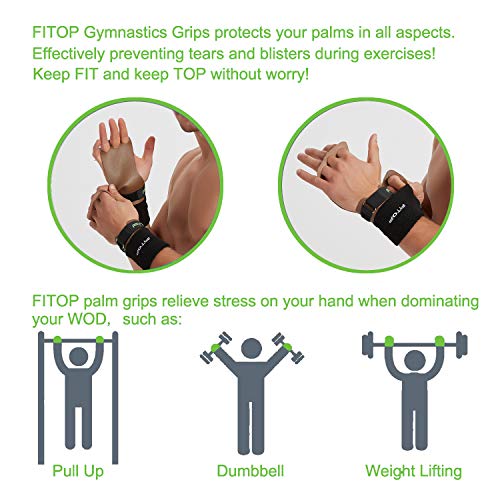 FITOP Crossfit Grips Gymnastics para Ejercicio en Barra, Protección de Palmas y Soporte de Muñecas
