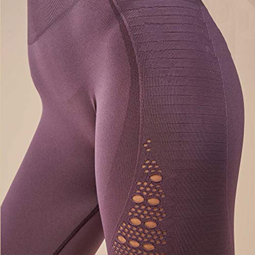 FITTOO Leggings Sin Costuras Corte de Malla Mujer Pantalon Deportivo Alta Cintura Yoga Elásticos Fitness Seamless #1 Morado Medium