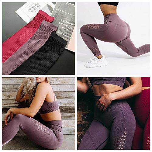 FITTOO Leggings Sin Costuras Corte de Malla Mujer Pantalon Deportivo Alta Cintura Yoga Elásticos Fitness Seamless #1 Morado Medium